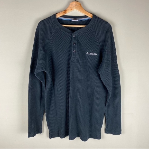Columbia: Men's 1/4 Button‎ Up Front Thermal Pullover Long Sleeve Shirt Black XL - Picture 1 of 6